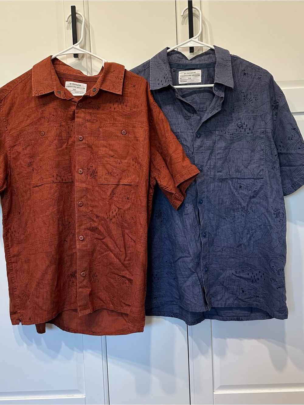 Bundle of 2- REI Coop hemp/cotton shirts,large,lightweight,orange/blue